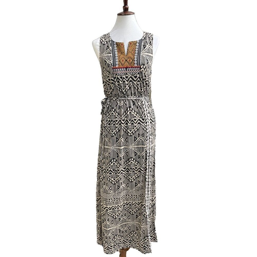 Thml Cynthia Embroidered Side Slit Belt Printed Maxi Dress